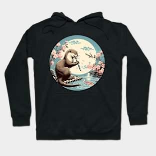 Aquatic Animal Vintage Sunset Art Floral Japanese Otter Hoodie